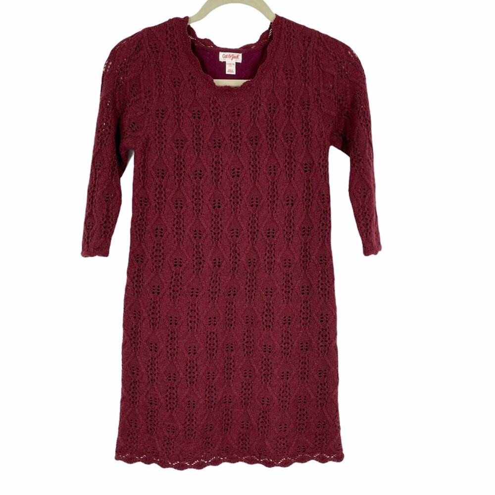 Cat &‎ Jack Burgandy Knit Dress Girls Large 10/12